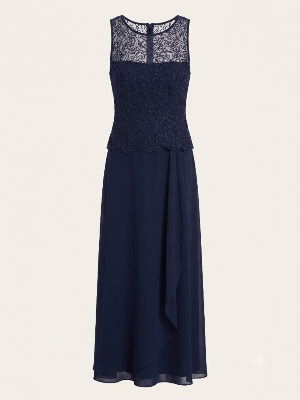 Vintage 90s Cachet Dark Navy Embroidered Evening Gown | Size 8